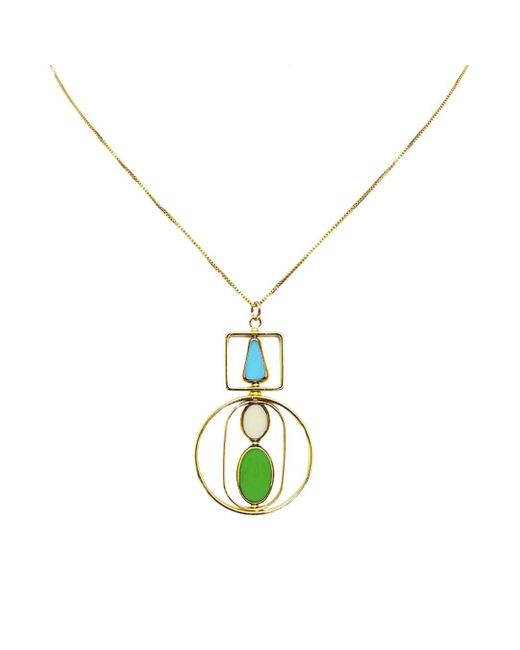 Aracheli Studio Metallic Baby Blue, Beige And Green Vintage German Glass Beads, Art Deco Necklace