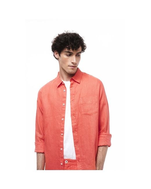 Haris Cotton White Long Sleeved Front Pocket Linen Shirt for men