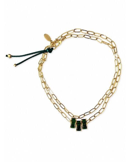 Persia Dona Jewelry Metallic Three Emerald Rings X Link Chain Necklace