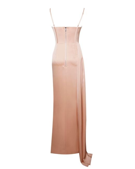 Miss Circle New York Multicolor Elayna Blush Strappy Satin Corset High Slit Gown