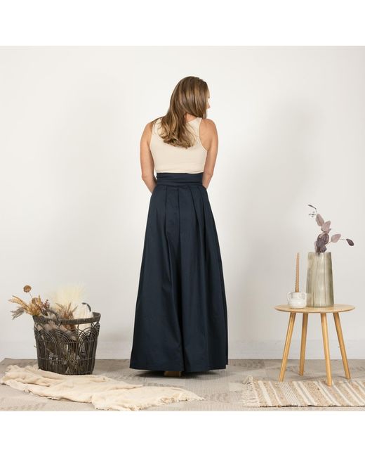 Nikka Place Blue Cotton Maxi Skirt With High Waist