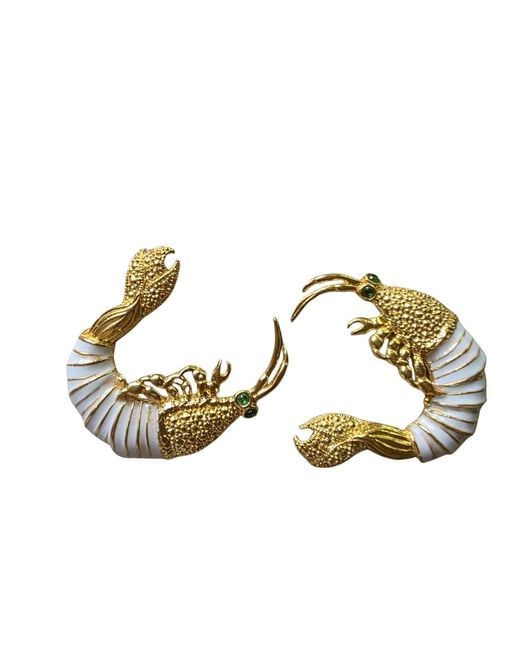 Silver & Elegant Co. Metallic Golden Shrimp Marine Charm Thick Plated Bronze Earrings