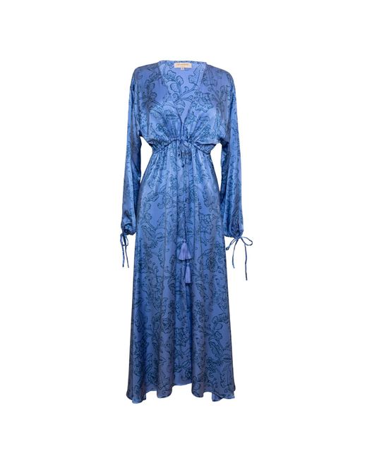 [et cetera] WOMAN Blue Enchanted Deep V Long Sleeve Midi Dress