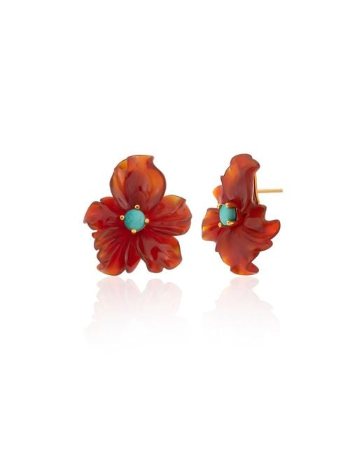 Milou Jewelry Red Carnelian Agate Flower Earrings With