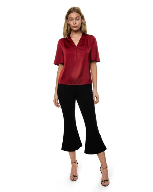 Carloslines Red V-Neck Pleat Detail Flutter Sleeve Blouse