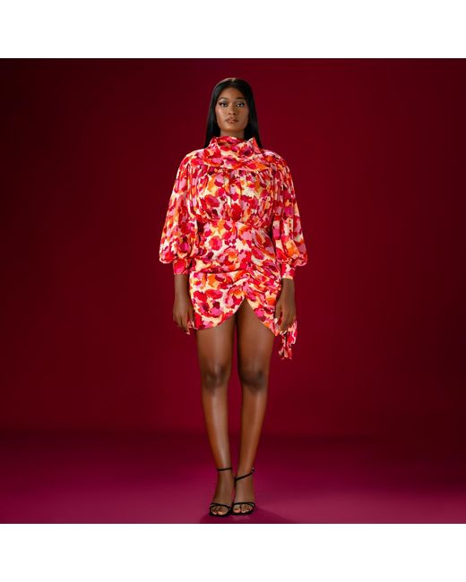 Freak Vault Red Solaris Draped Mini Dress