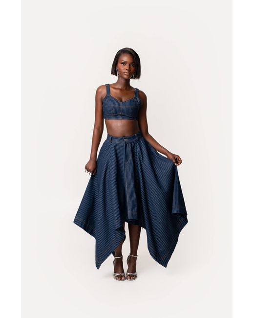 Ofuure Blue Denim Pinstripe Sabina Handkerchief Skirt