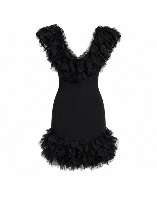 ROSIE BILLINGTON Black Nera Ruffle Party Dress