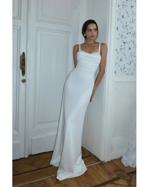 POST MERIDIEM White Milk Maxi Dress With Gathered Bodice