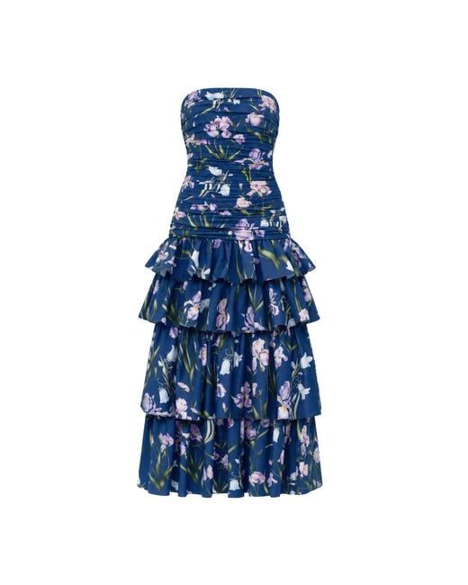 Justin Tong Blue Elara Linen Ruffle Dress
