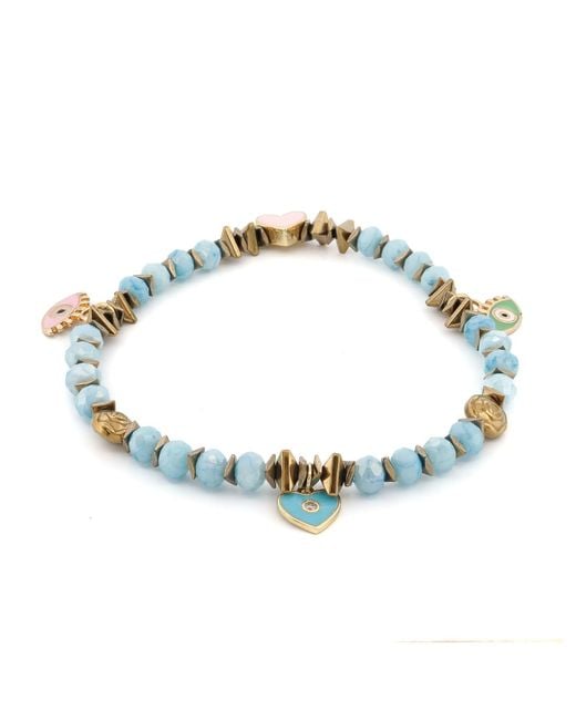 Ebru Jewelry Blue Protective Evil Eye Heart Charm Crystal Beaded Anklet