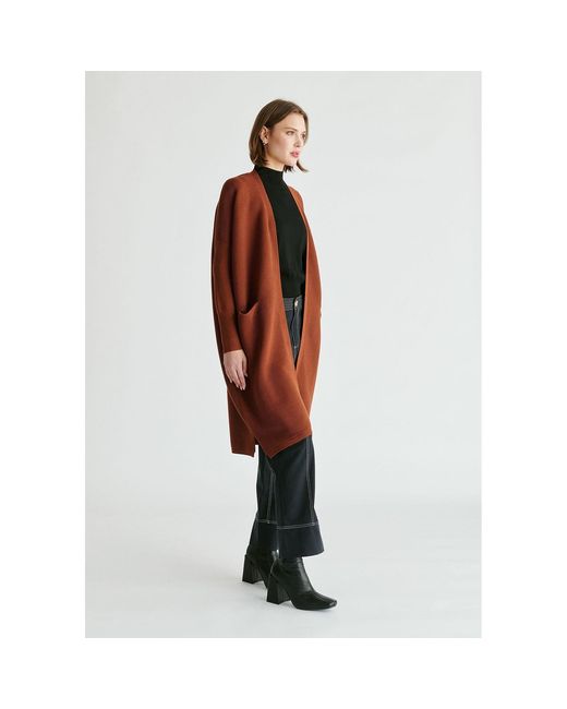 Paisie Brown Long Ribbed Cardigan