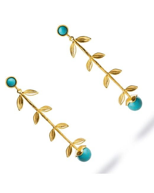 Ebru Jewelry Metallic Bohemian Elegance Leaf & Stone Dangle Earrings