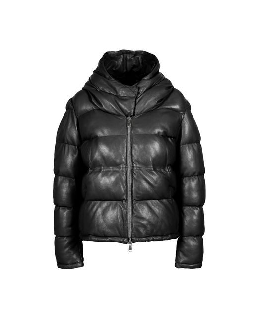 Freaky Nation Black Leather Puffer Jacket With Hood