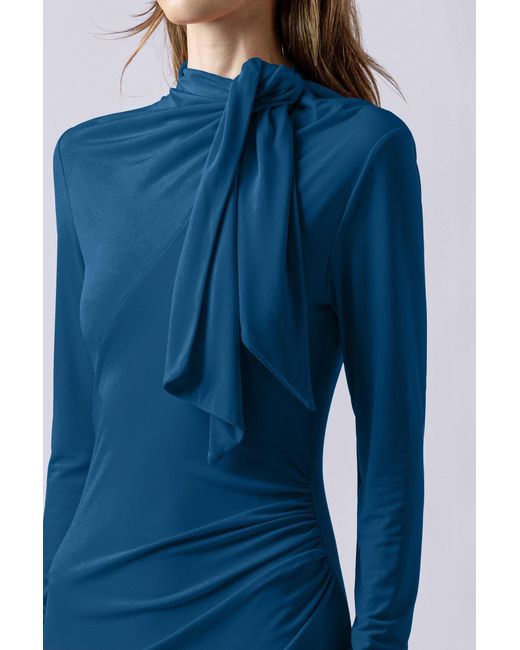 Lendrop Studios Blue Yuna Tie Neck Midi Dress