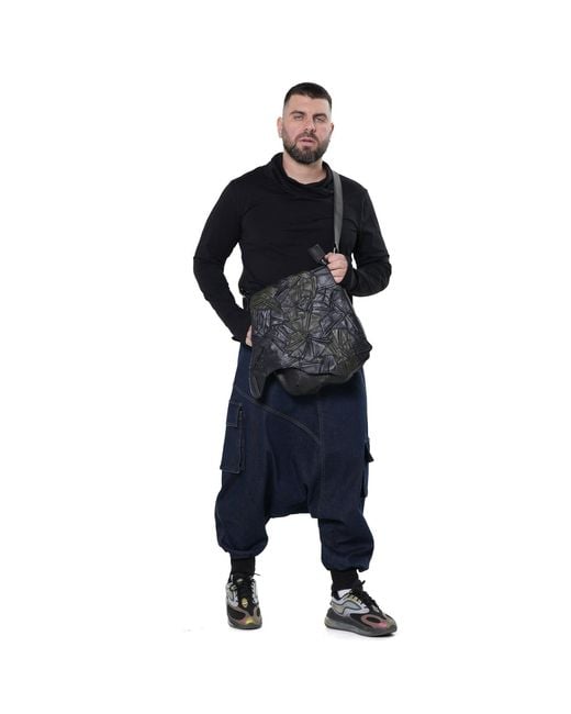 Metamorph Black Leather Patchwork Crossbody Bag for men