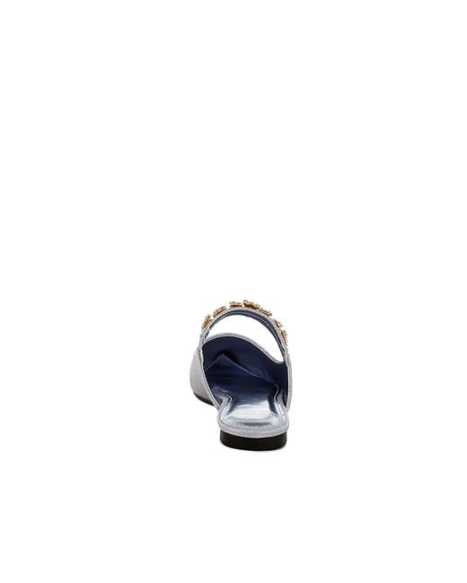 Rag & Co White Magnum Diamante Strap Glitter Mules