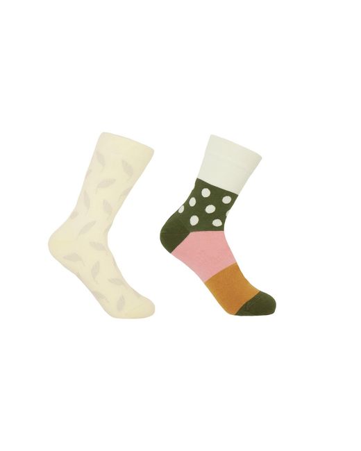 Peper Harow - Made in England Green Cream Leaf & Cream Mayfair Socks Two Pack