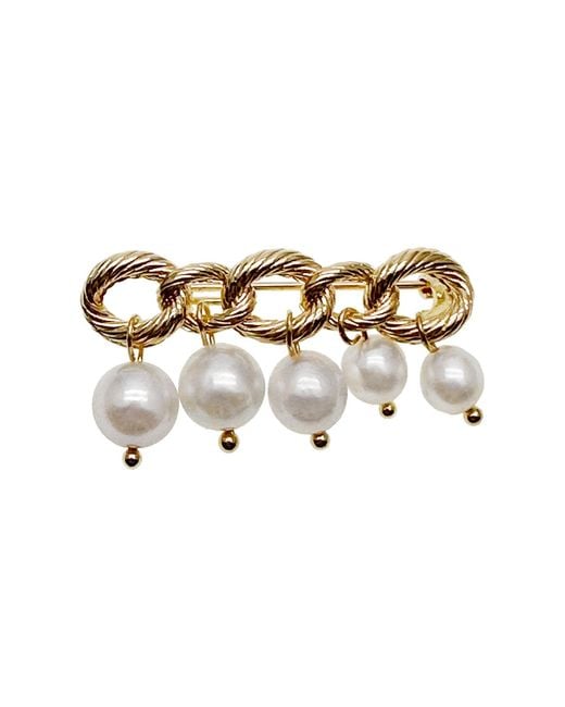 Farra Metallic Freshwater Pearls Dangle Brooch