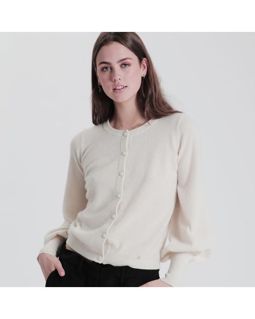 tirillm Natural Ava Cashmere Cardigan With Puffed Sleeves
