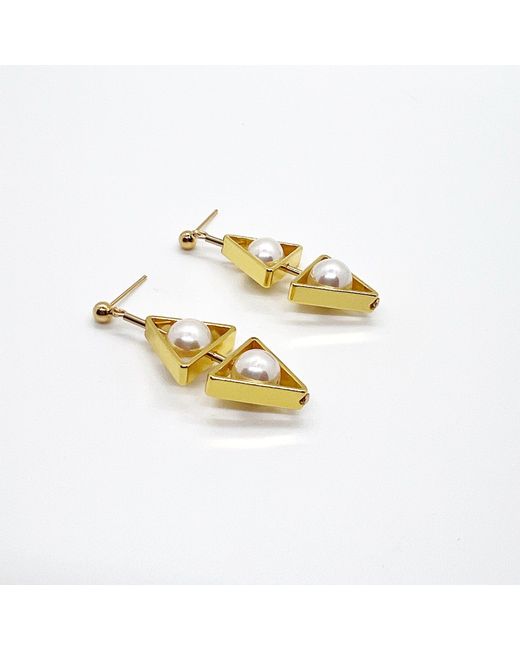 Aracheli Studio Metallic Double Triangle Pearl Art Earrings