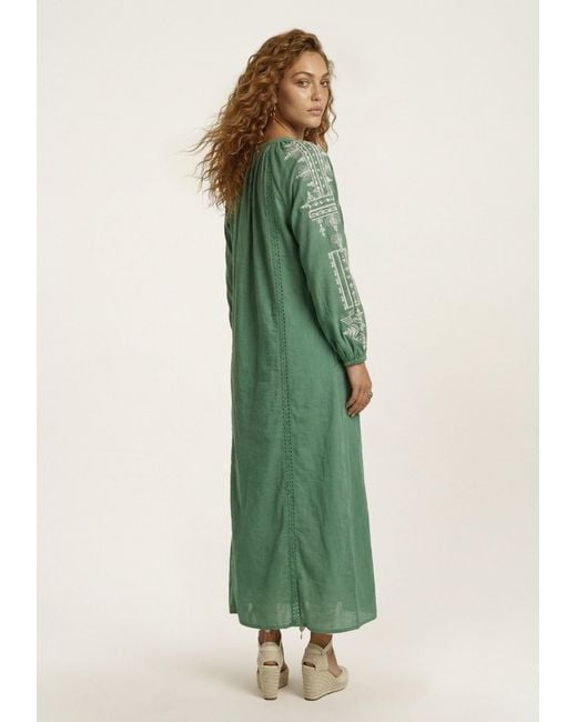 Raffya Green Aurelia Kaftan Style Embroidered Maxi Dress
