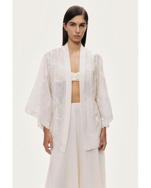 Nocturne White Flowy High-Waisted Midi Skirt