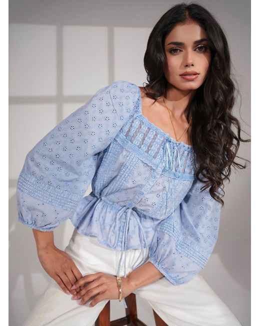 Rose & Nancy Blue Dee Washed Embroidery Cotton Top