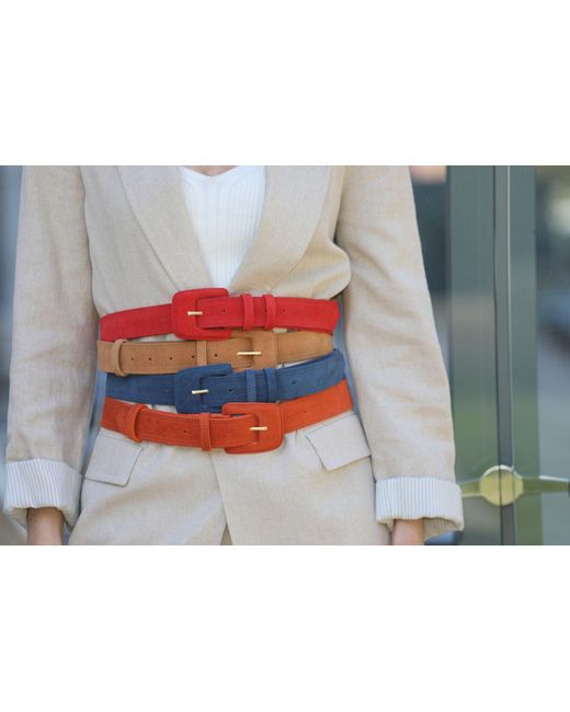 BeltBe Blue Suede Rectangle Buckle Belt