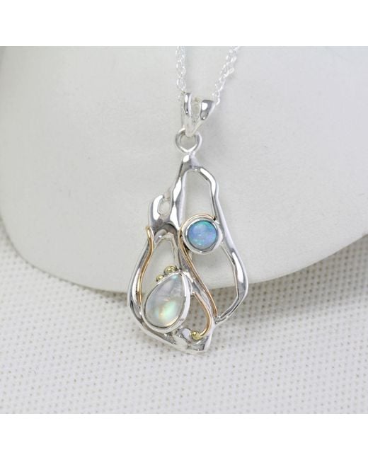 Isla Silver Metallic Handmade Moonstone & Opal Pendant