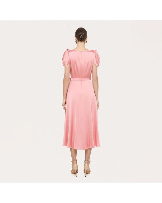 Nissa Pink Belted Viscose Midi Dress
