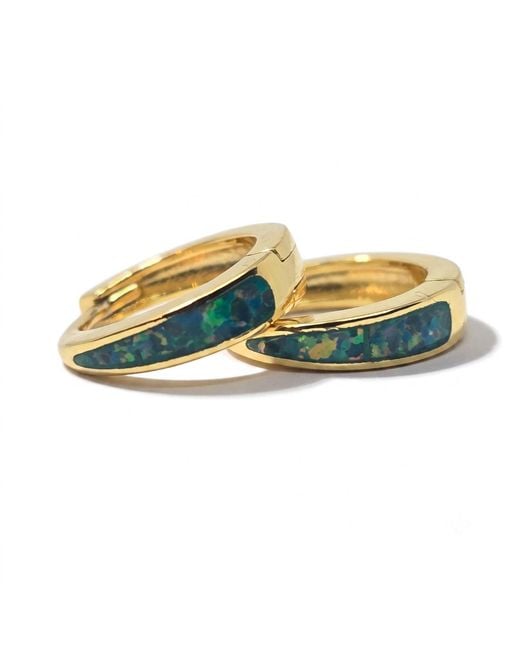 Harfi Blue Forest Opal Tapered Plated Huggie Hoop Earrings