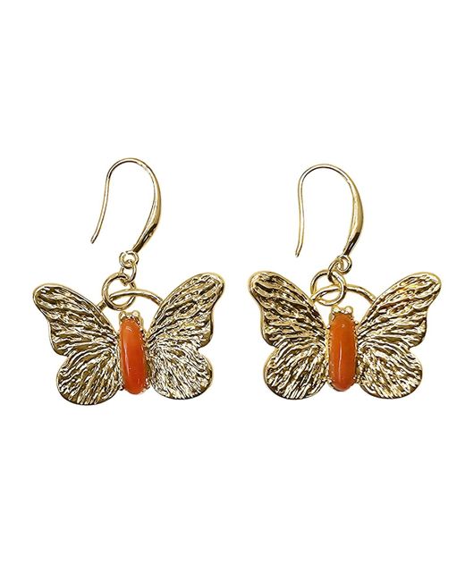 Farra Metallic Butterfly Agate Stone Dangle Earrings