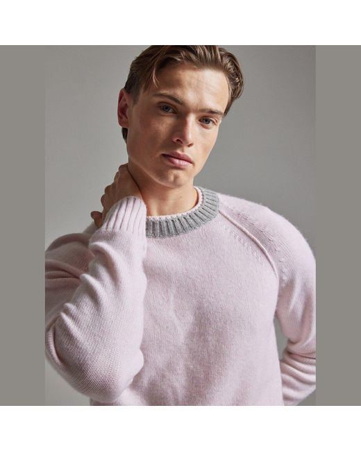 Salts Cashmere Pink Double Neck Trim Crew Neck Sweater