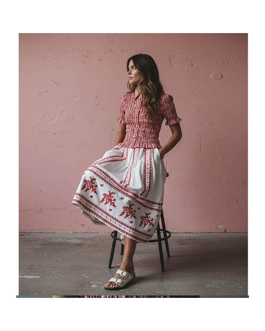 Nooki Design Red Astrid Gingham Blouse