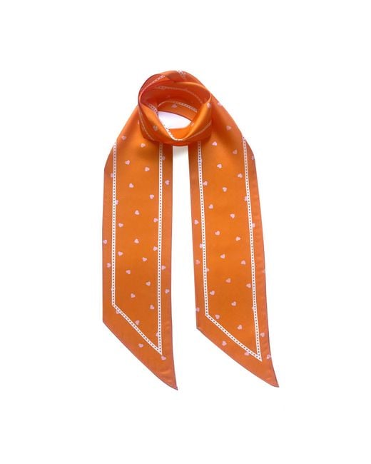 INGMARSON Orange Tiny Hearts Silk Neck Scarf Long