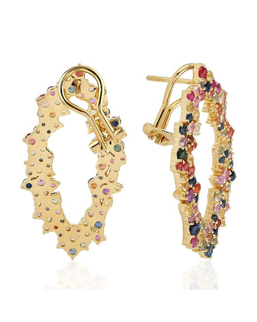 Artisan Metallic Multi Sapphire Dangle Earrings Yellow Gold Handmade Jewelry