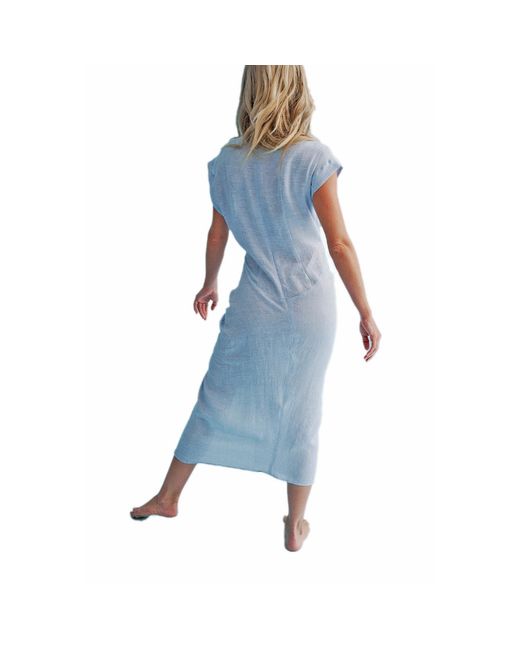 The Summer Edit Blue Raye Ruched Chambray Linen Dress