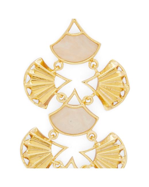 Dhwani Bansal Metallic Pankha Chandelier Earrings With Mother Of Pearl