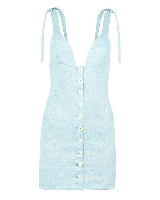 blonde gone rogue Blue Linen Mini Dress, Upcycled Linen