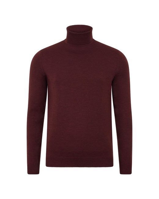 Paul James Knitwear Red Extra Fine Merino Wool Westonn Roll Neck Jumper for men