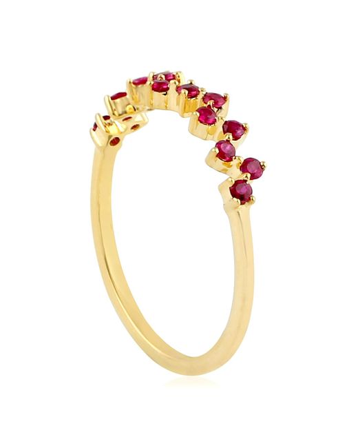 Artisan Red 14k Yellow Gold In Ruby Gemstone Zigzag Shape Designer Ring
