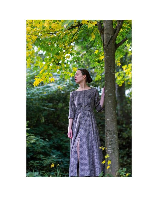 KAROLINA OZOLINSIUTE Brown Leyla Maxi Geometrical Pattern Dress With Sleeves