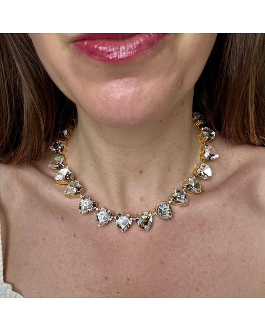Laura Gray Metallic Grace Diamond Crystal Heart Necklace