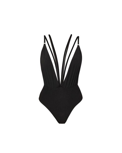 LIA ARAM Black Minimalist Double Strap Bodysuit