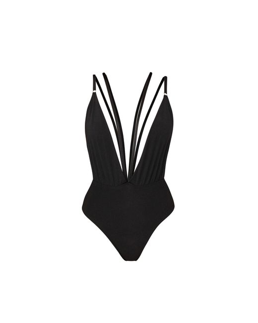 LIA ARAM Black Minimalist Double Strap Bodysuit