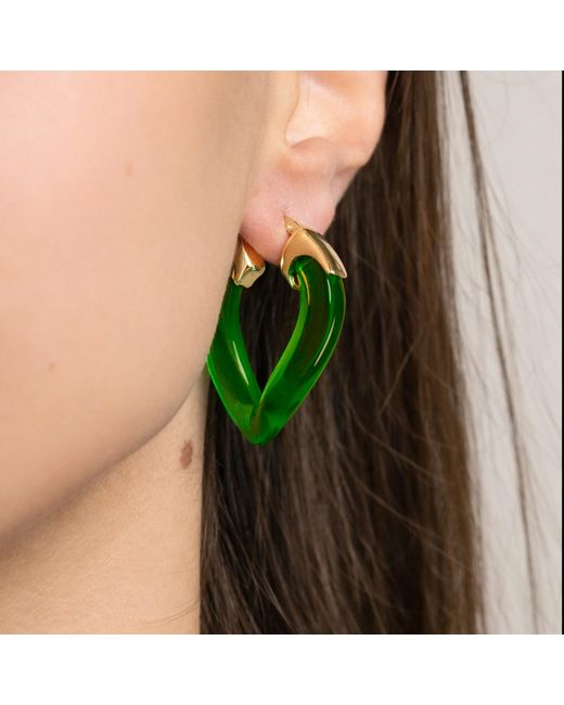 Gold & Honey Green Emerald Curb Link Lucite Birthstone Hoop Earrings