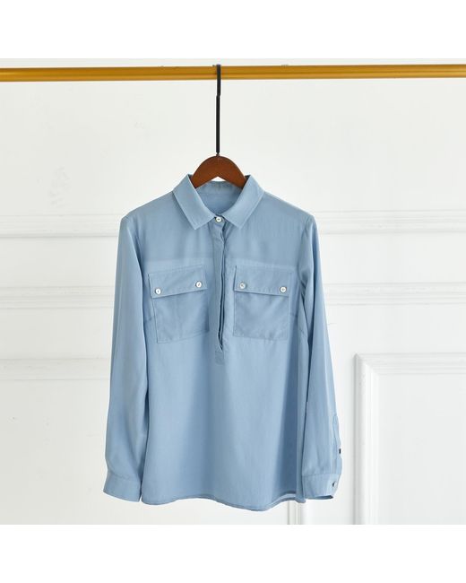 Soft Strokes Silk Blue Pure Silk Long Sleeve Relaxed Fit Blouse Elva