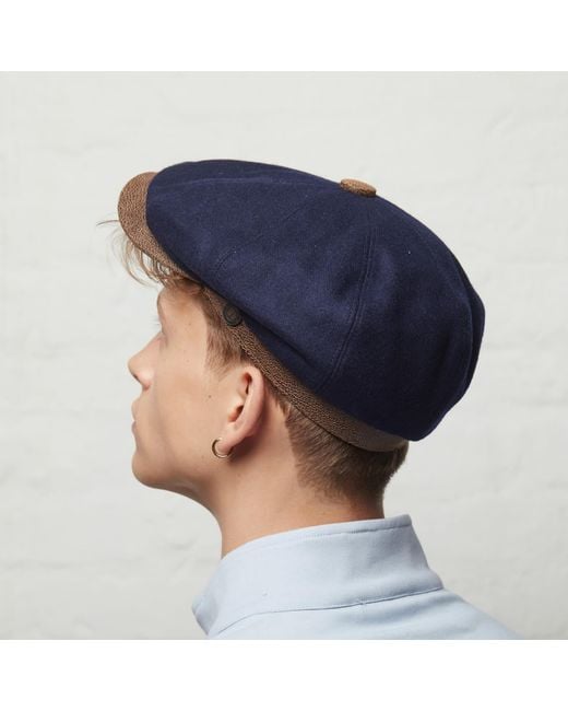 Dasmarca Hats Blue Eden Wool Newsboy Bakerboy Peaky Cap With Leather Visor Peak for men