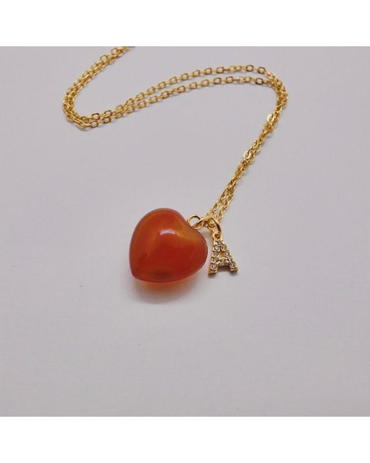 VALERIE CHIC Metallic Initial Letter Carnelian Heart Necklace